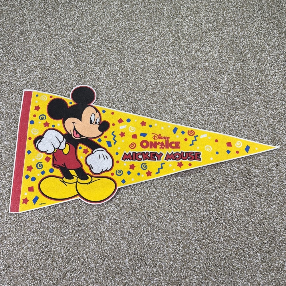Vintage Mickey Mouse On Ice Felt Pennant Flag Licensed Product 25'